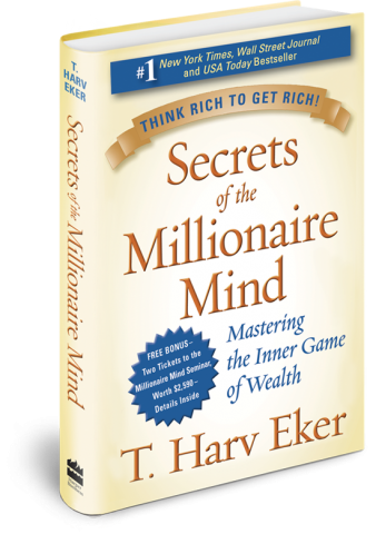 The book Secrets of the Millionaire Mind in 3D view with an added shadow